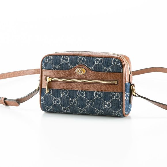 Gucci GG Jacquard Denim Mini Shoulder Bag OPHIDIA Navy - Picture 1 of 8